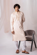 Peach Sequence Embroidery Kurta For Men