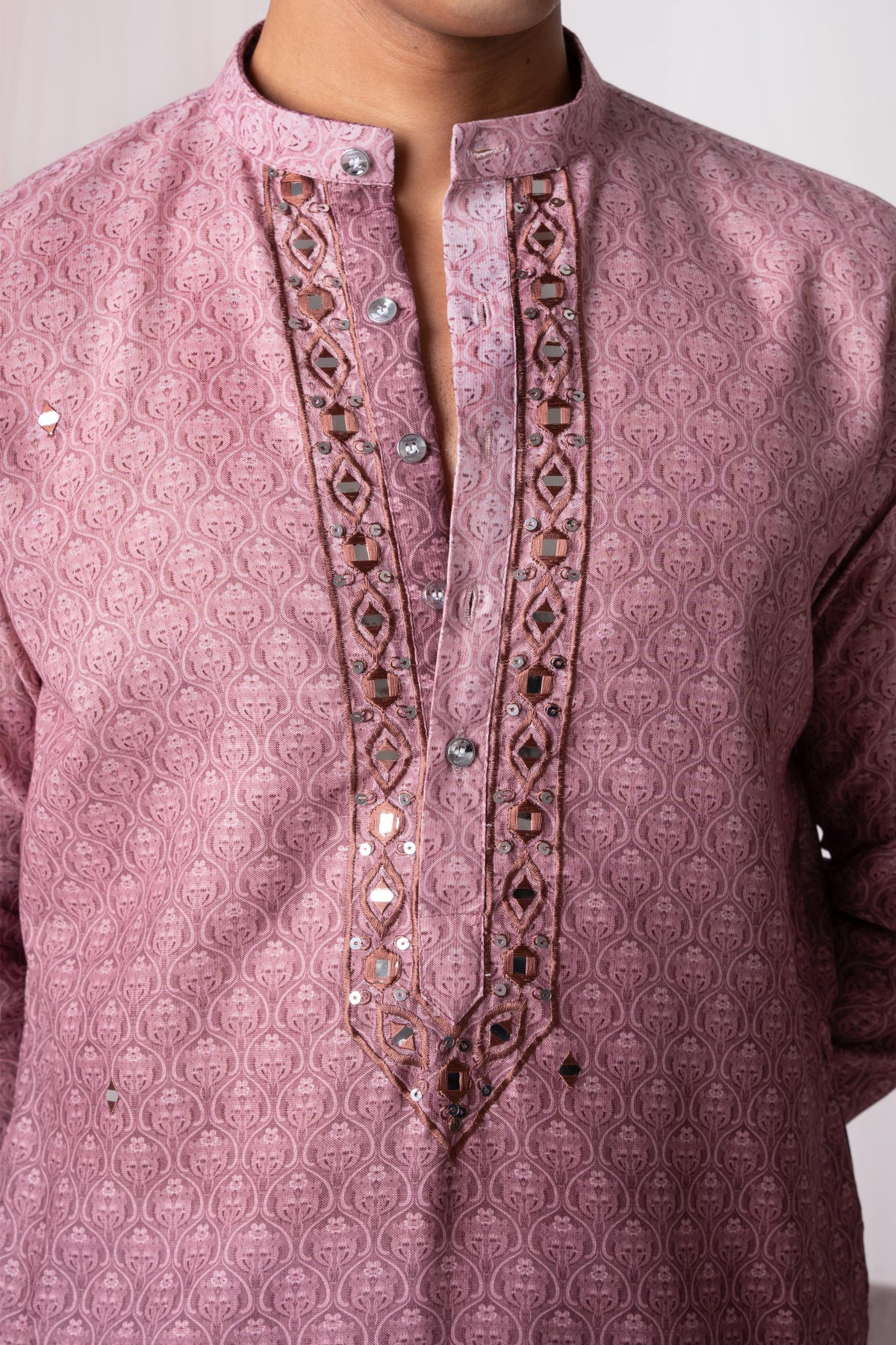 Wine Digital Embroidery Kurta For Men