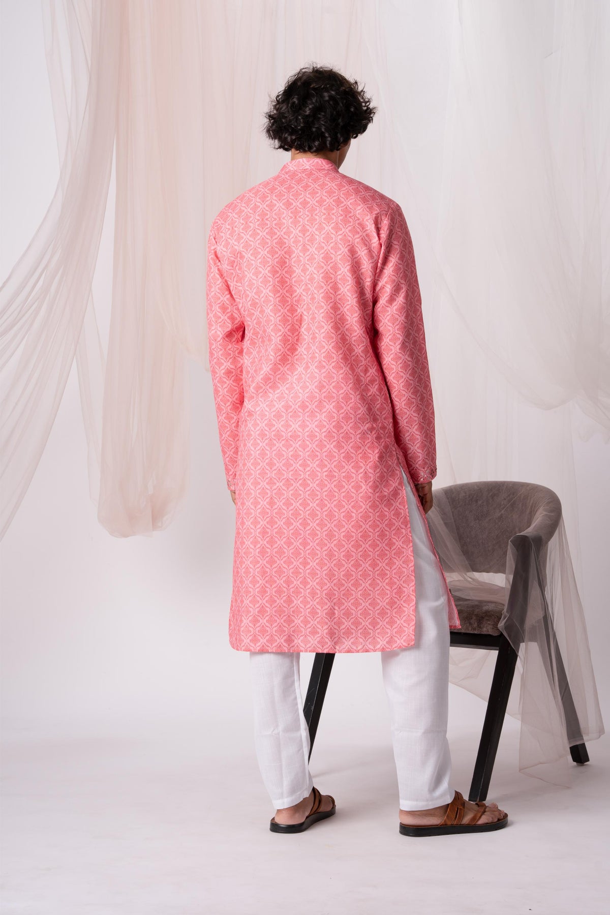 Rose Bud Digital Embroidery Kurta For Men