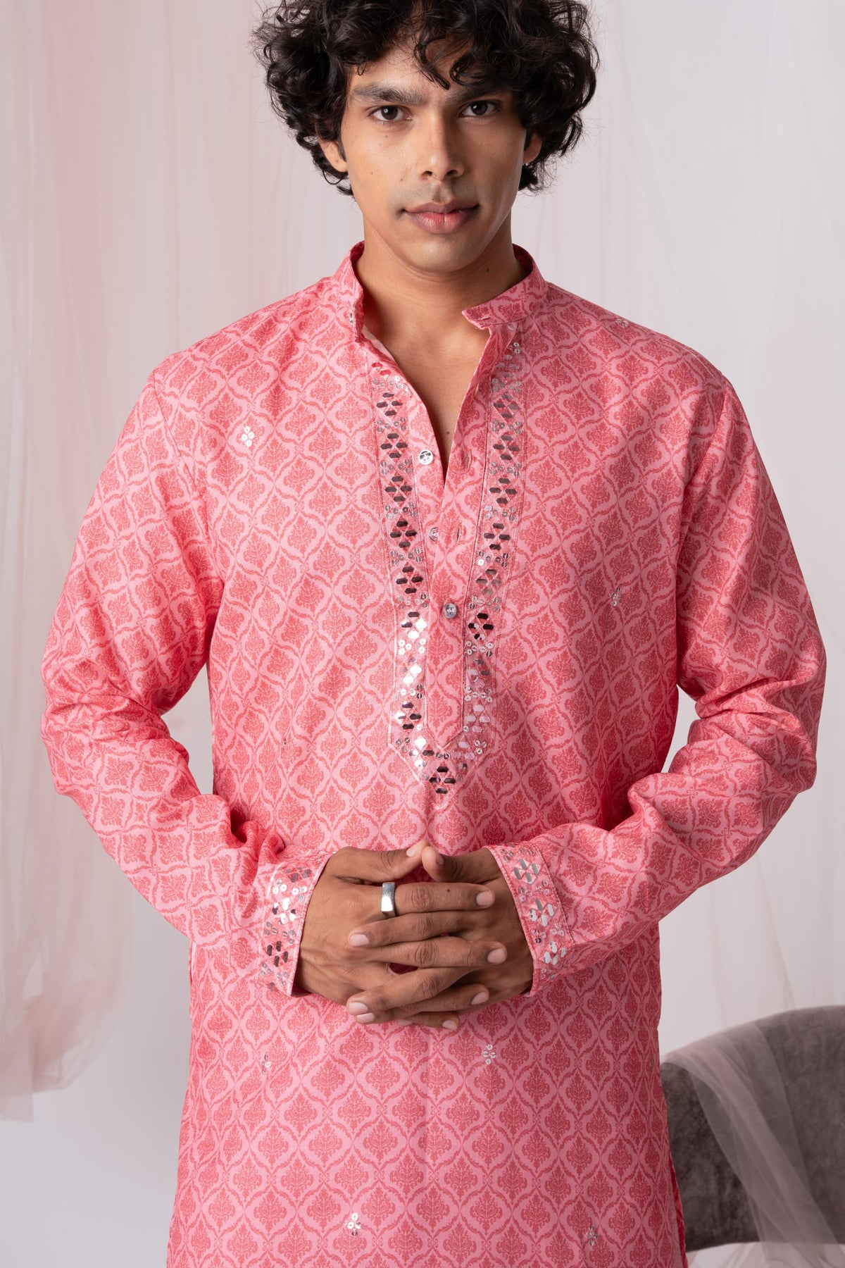 Rose Bud Digital Embroidery Kurta For Men