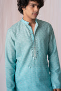 Patten Blue Digital Embroidery Kurta For Men
