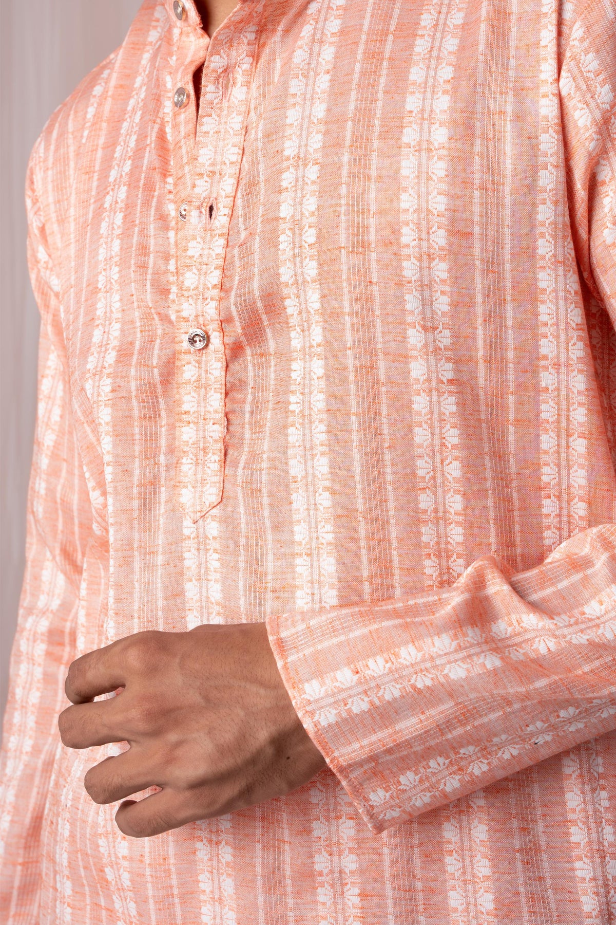 Peach Pure Khadi Kurta For Men