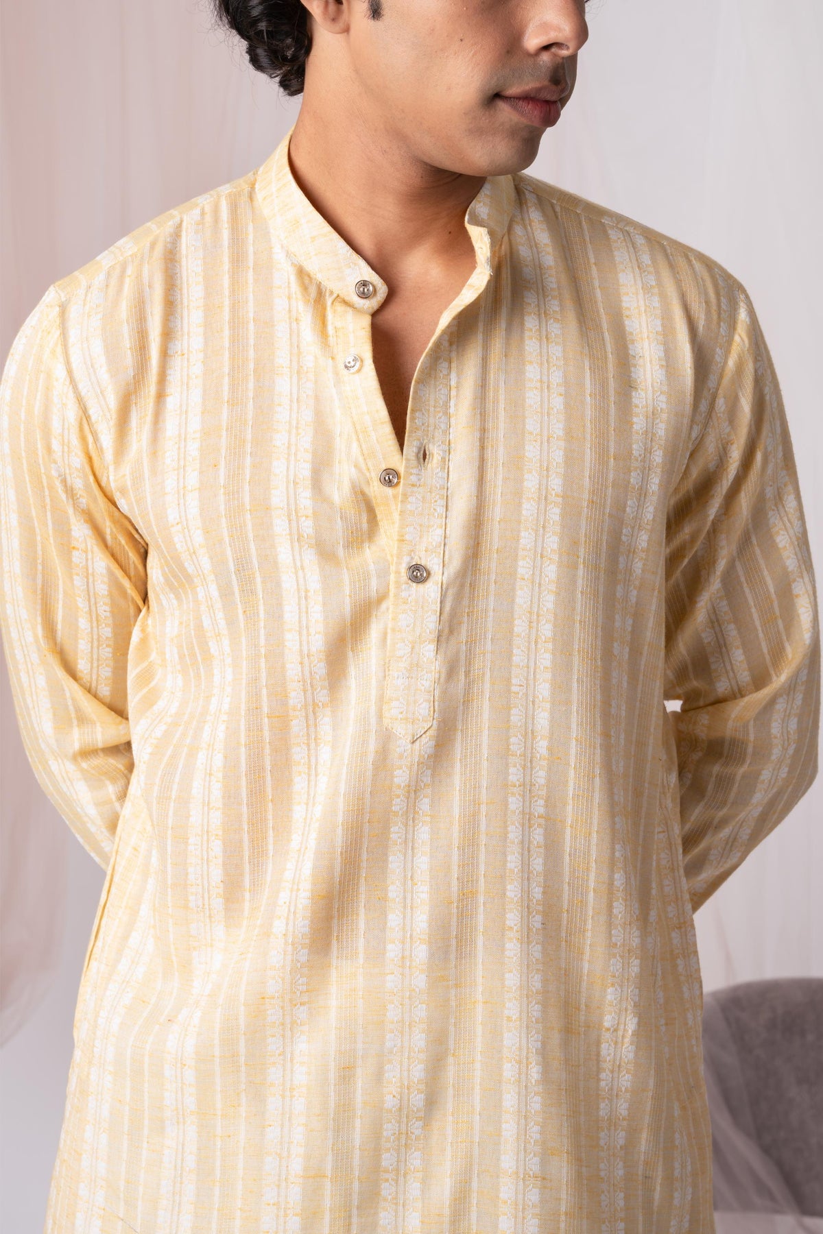 Lemon Yellow Pure Khadi Kurta For Men