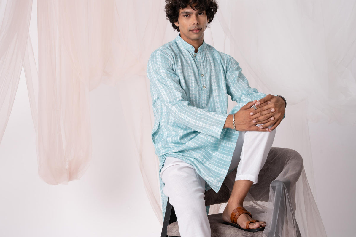 Light Blue Pure Khadi Kurta For Men