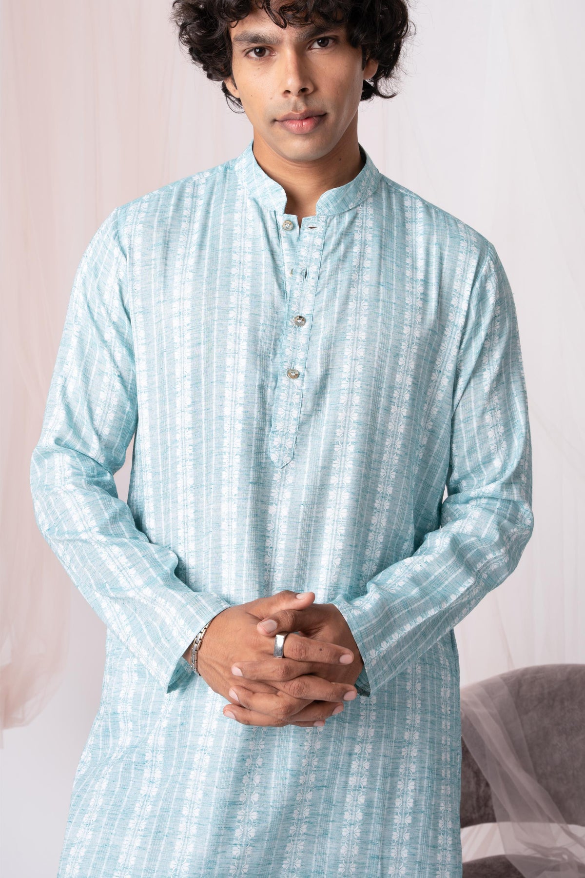 Light Blue Pure Khadi Kurta For Men