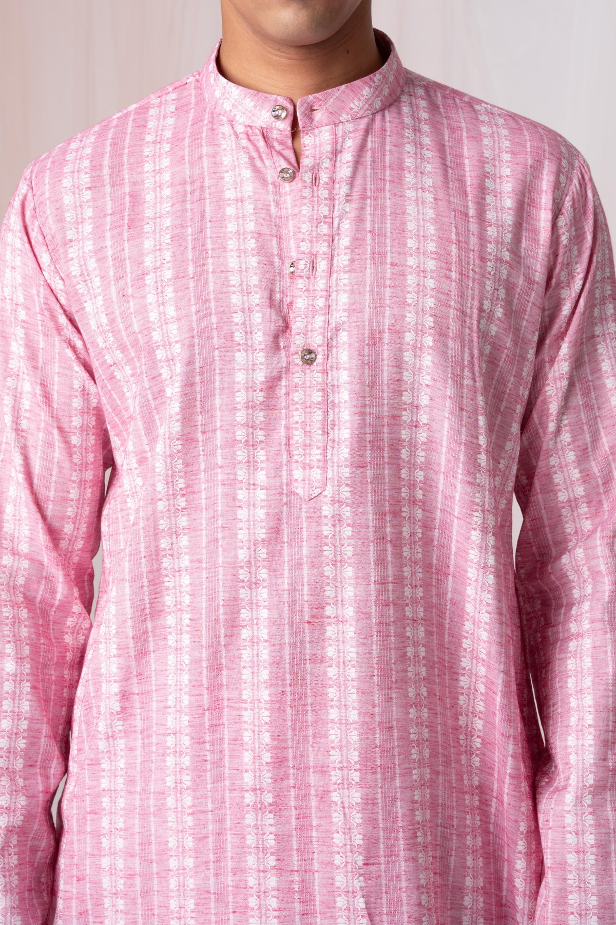 Light Hot Pink Pure Khadi Kurta For Men