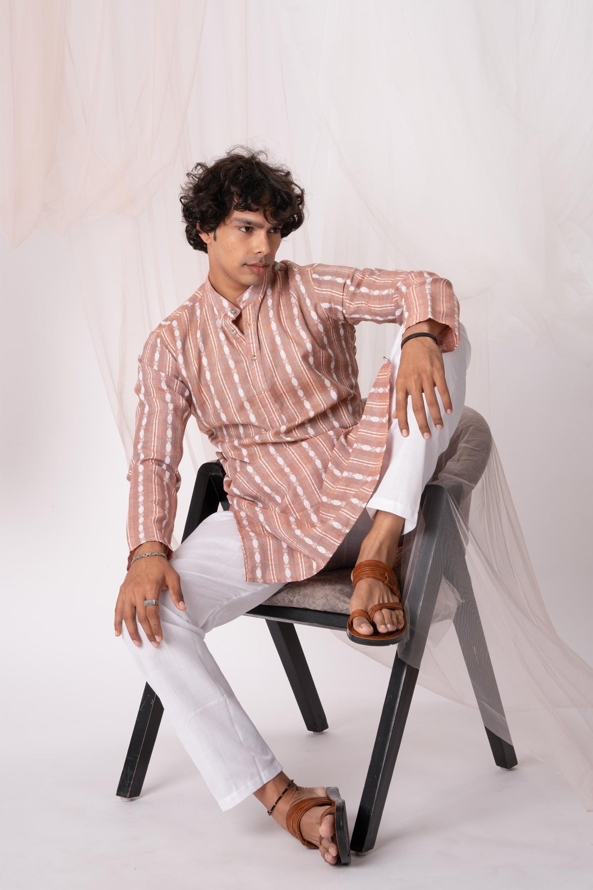 Pastel Pink Pure Khadi Kurta For Men