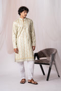 Light Green Position Print Kurta For Men