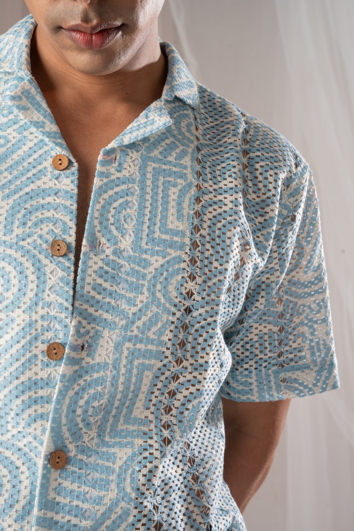 Powder Blue Crochet Shirt for Men