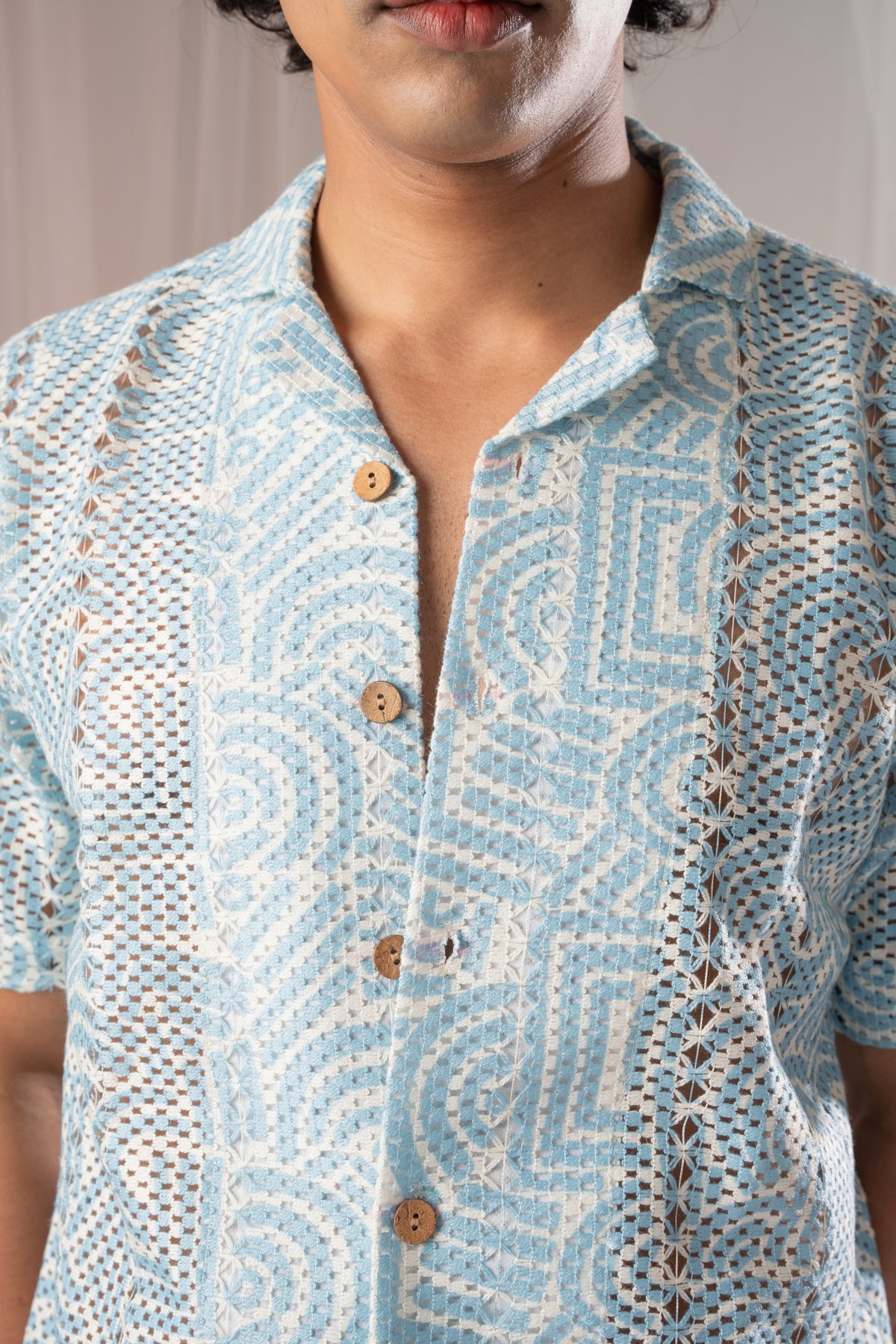 Powder Blue Crochet Shirt for Men