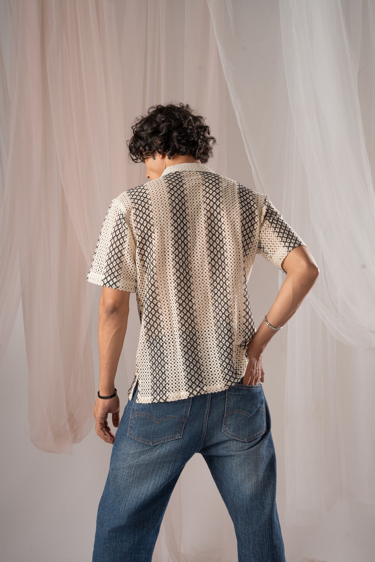 Cream Crochet Shirt for Men