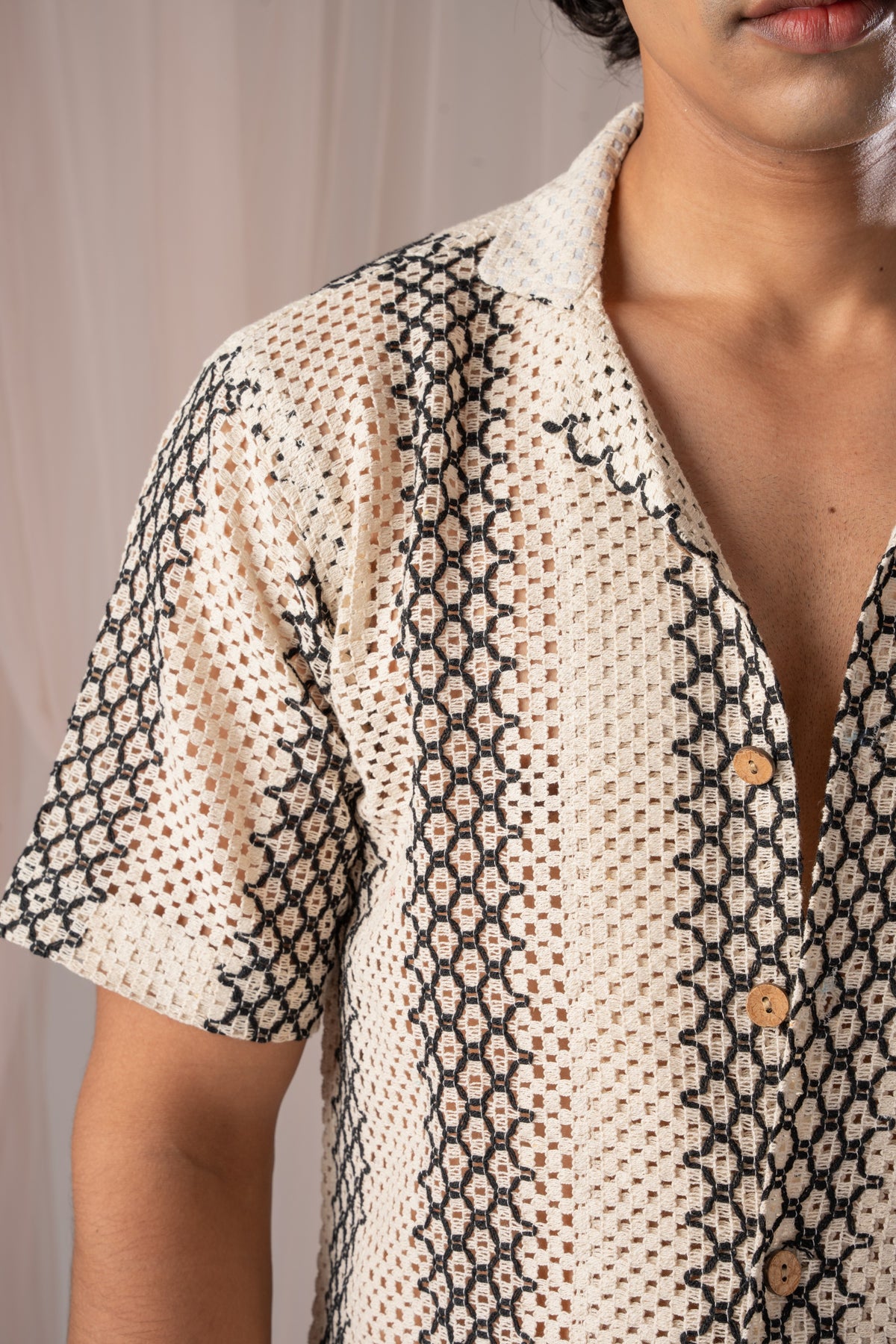 Cream Crochet Shirt for Men