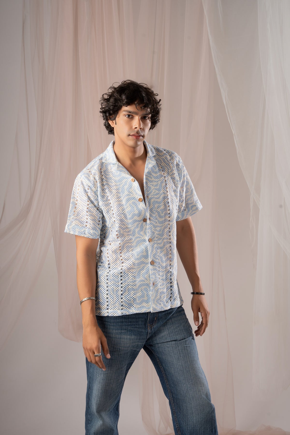 Light Blue Crochet Shirt for Men