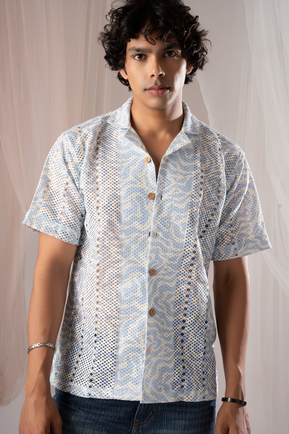 Light Blue Crochet Shirt for Men