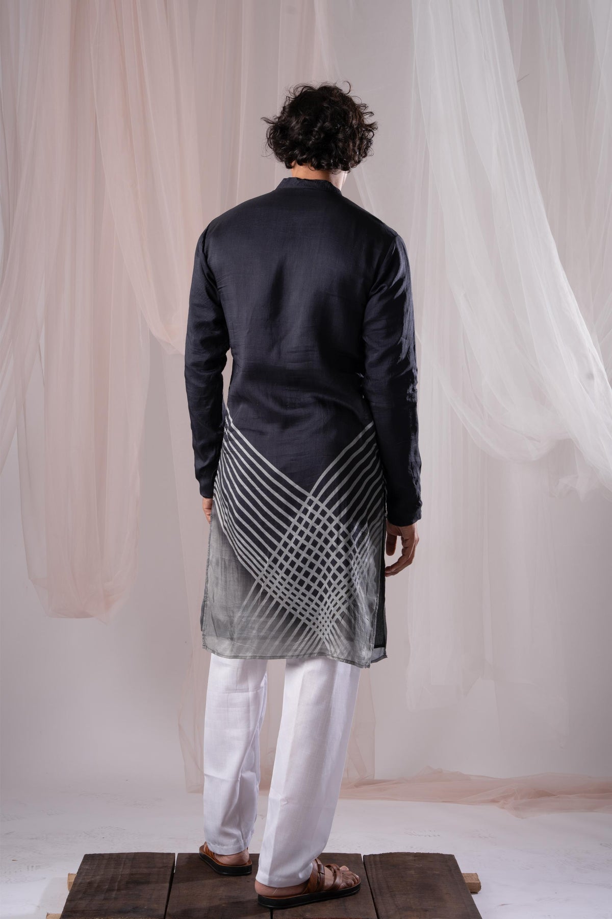 Black Digital Kurta For Men