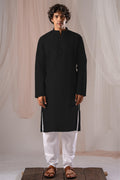 Black Solid Plain Kurta for Men