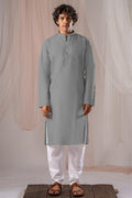 Grey Solid Plain Kurta for Men