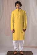 Lemon Yellow Solid Plain Kurta for Men