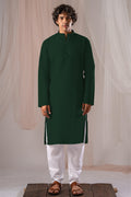 Dark Green Solid Plain Kurta for Men