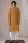Mustard Yellow Solid Plain Kurta for Men