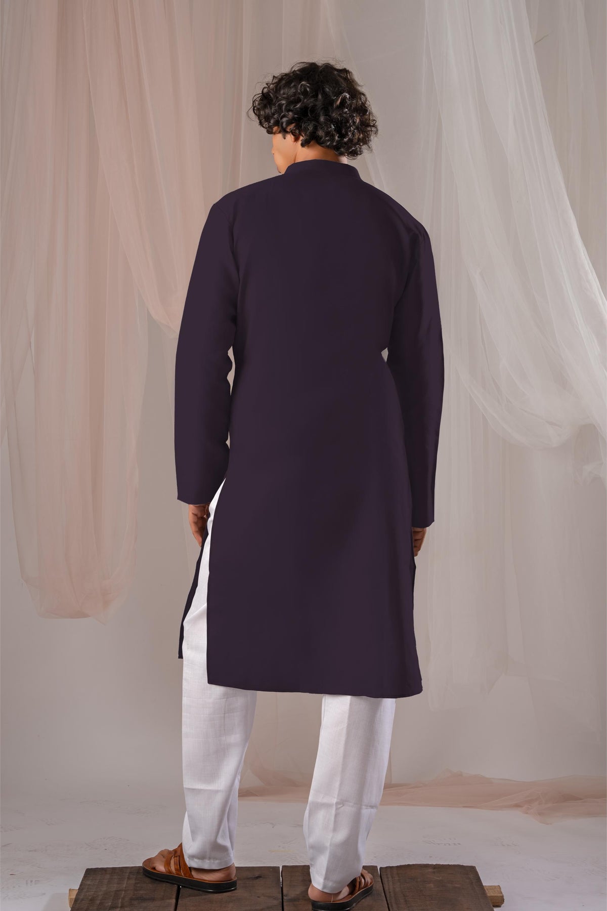 Violet Solid Plain Kurta for Men