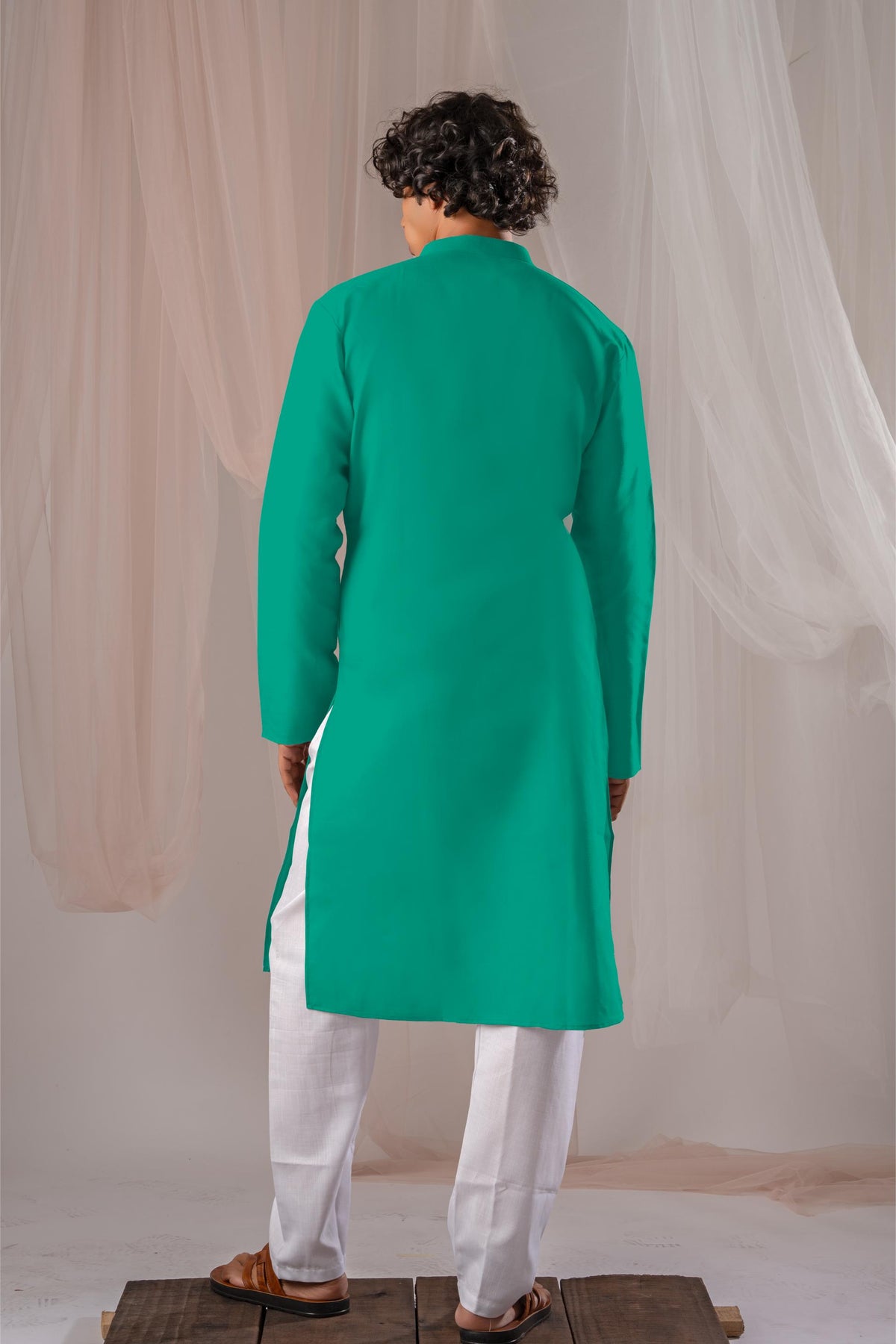 Bright Green Solid Plain Kurta for Men