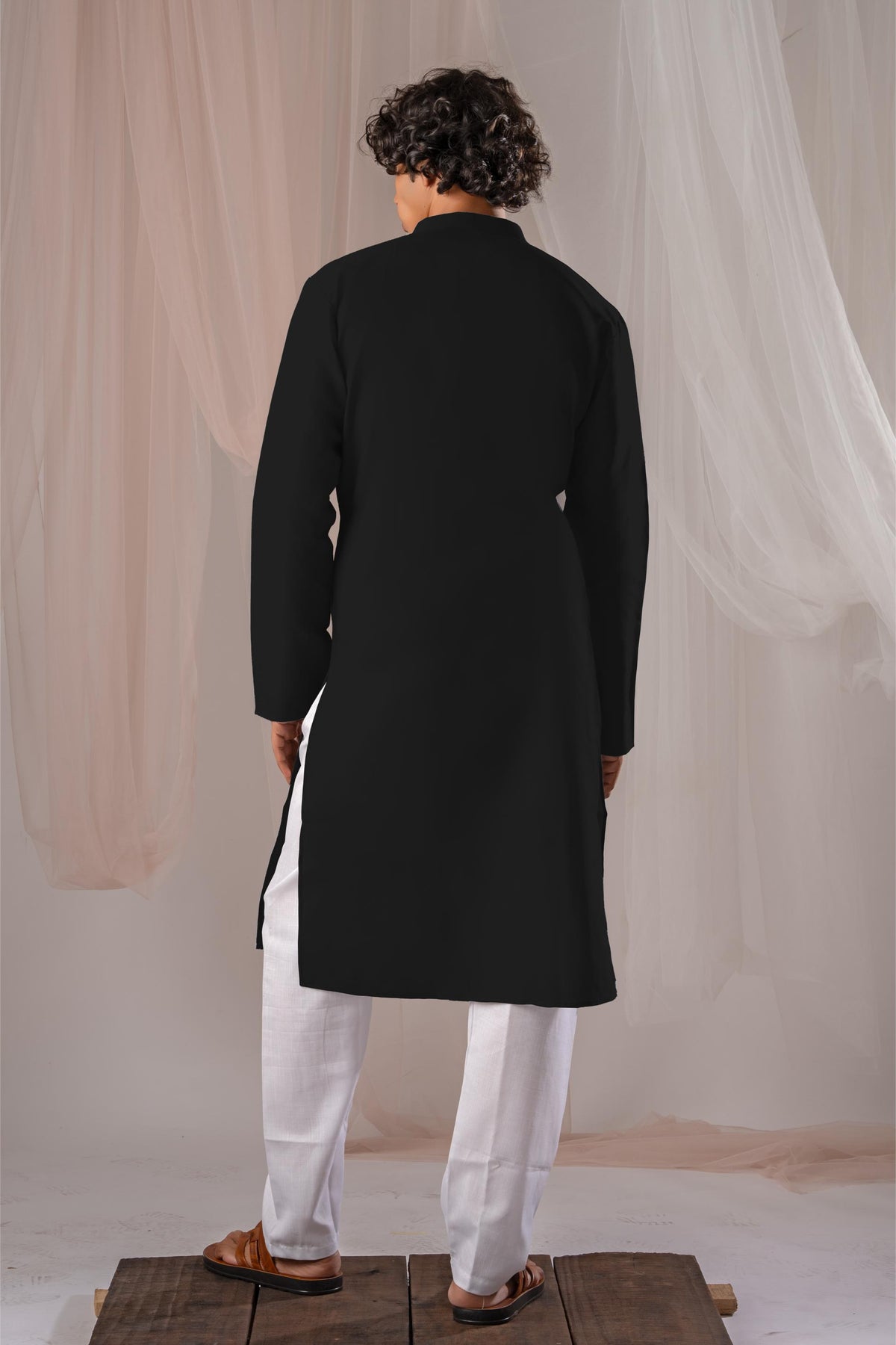 Black Solid Plain Kurta for Men