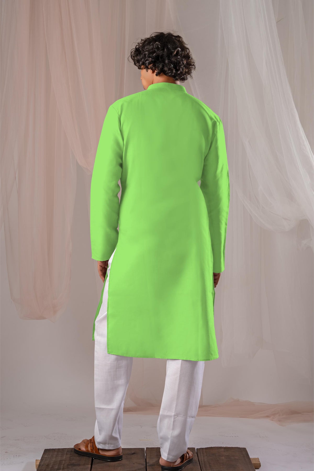 Green Solid Plain Kurta for Men