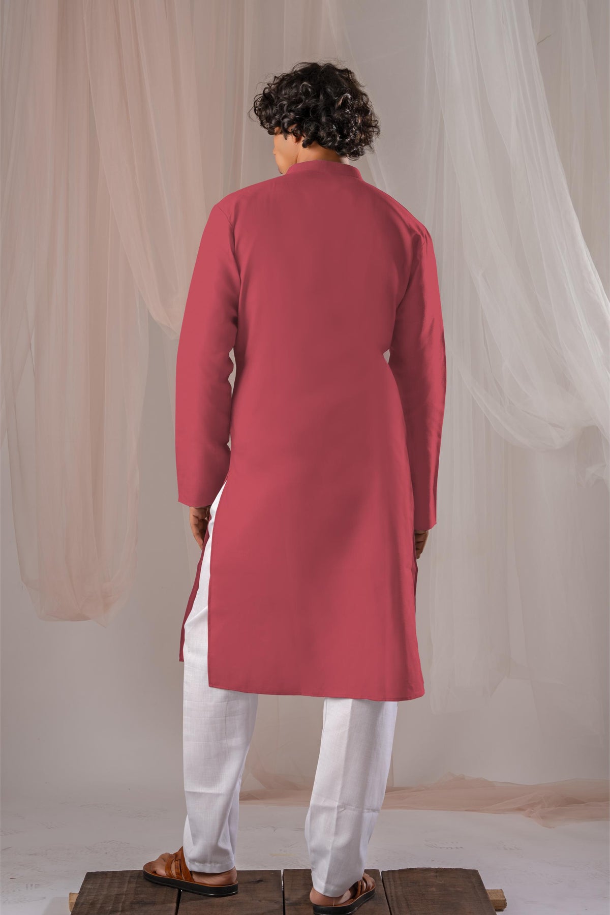 Pink Solid Plain Kurta for Men