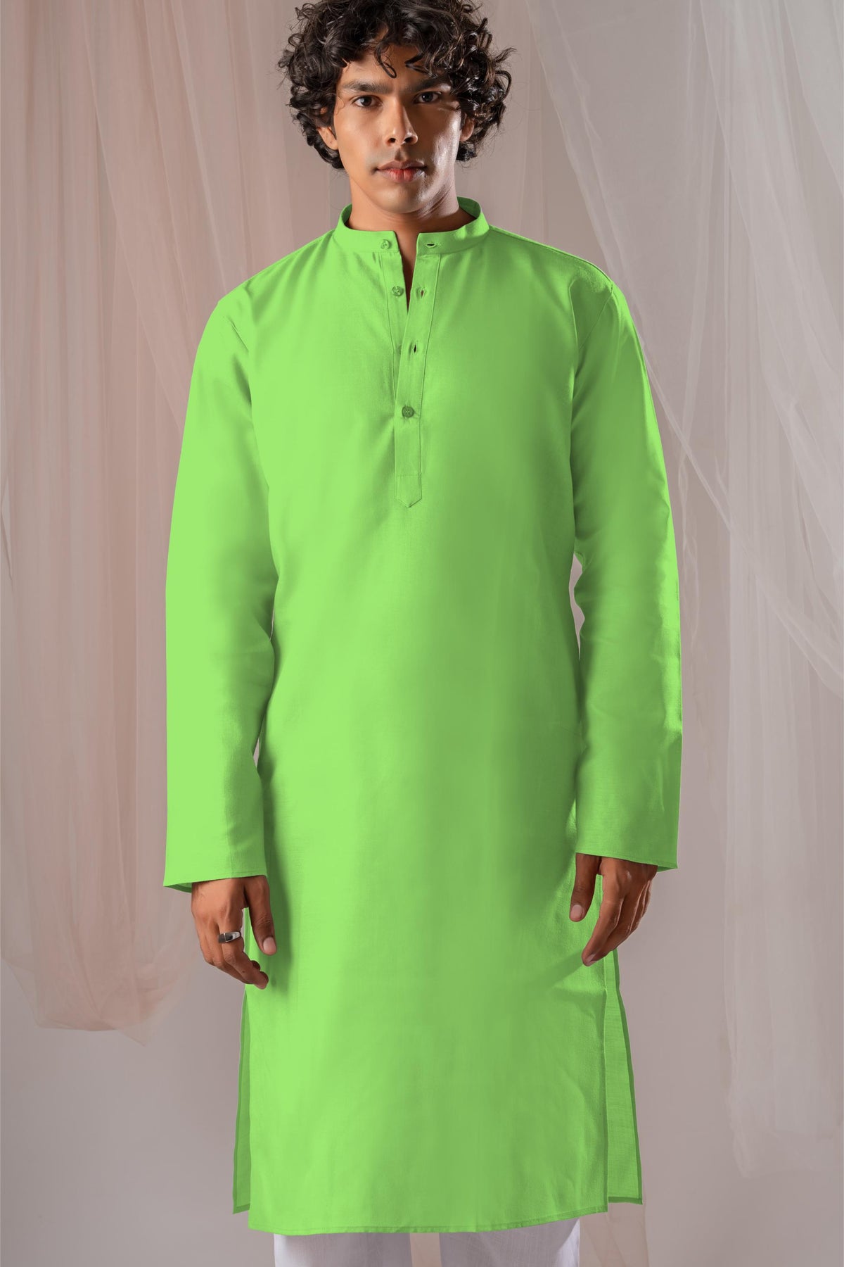 Green Solid Plain Kurta for Men