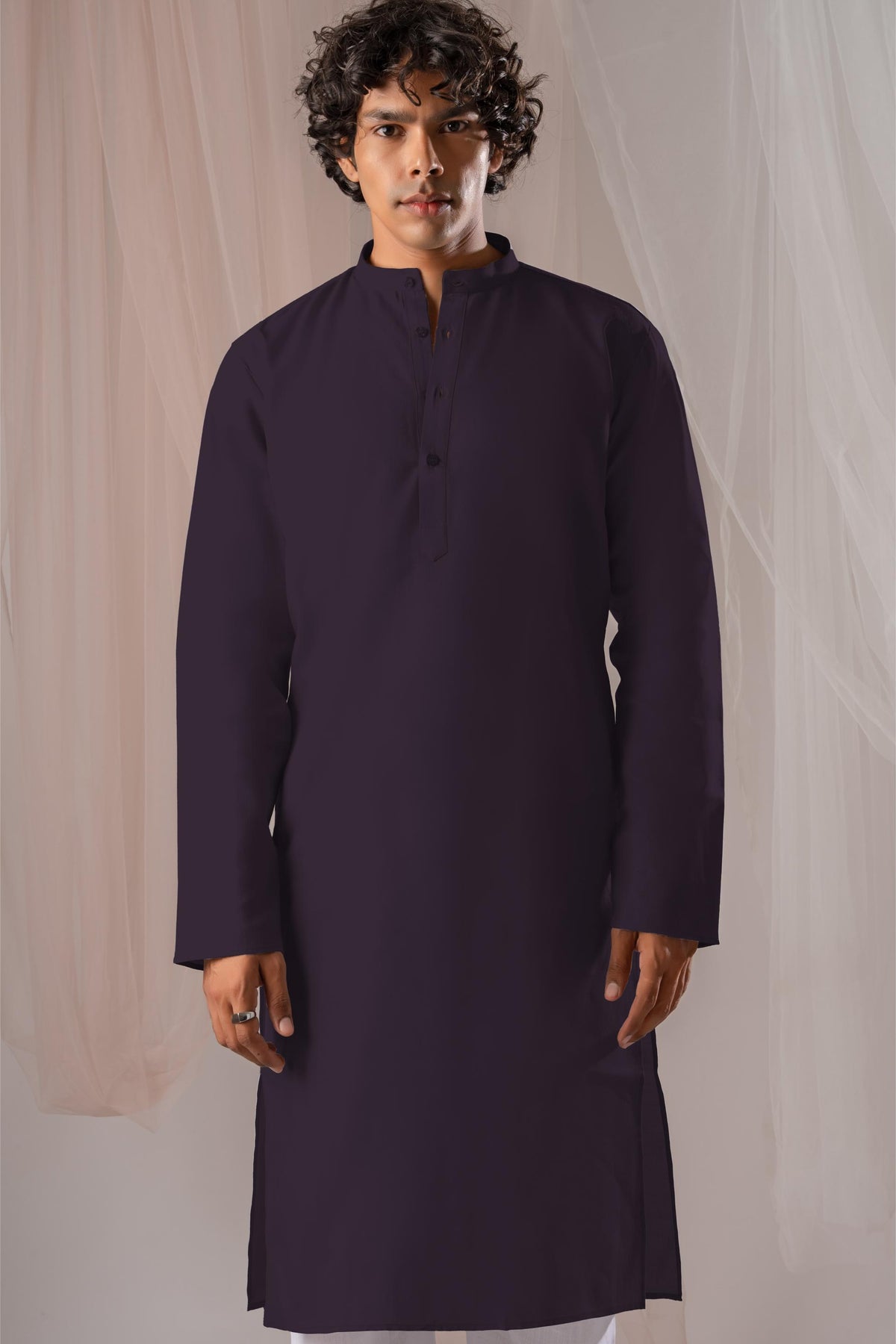 Violet Solid Plain Kurta for Men