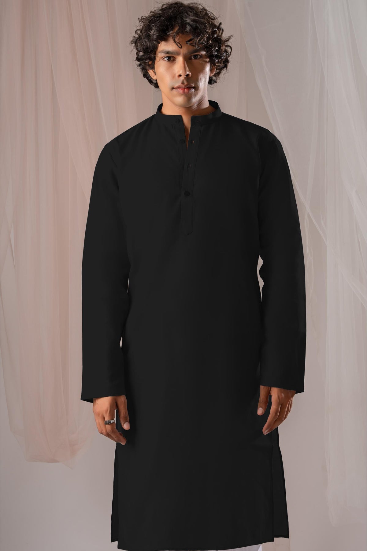 Black Solid Plain Kurta for Men