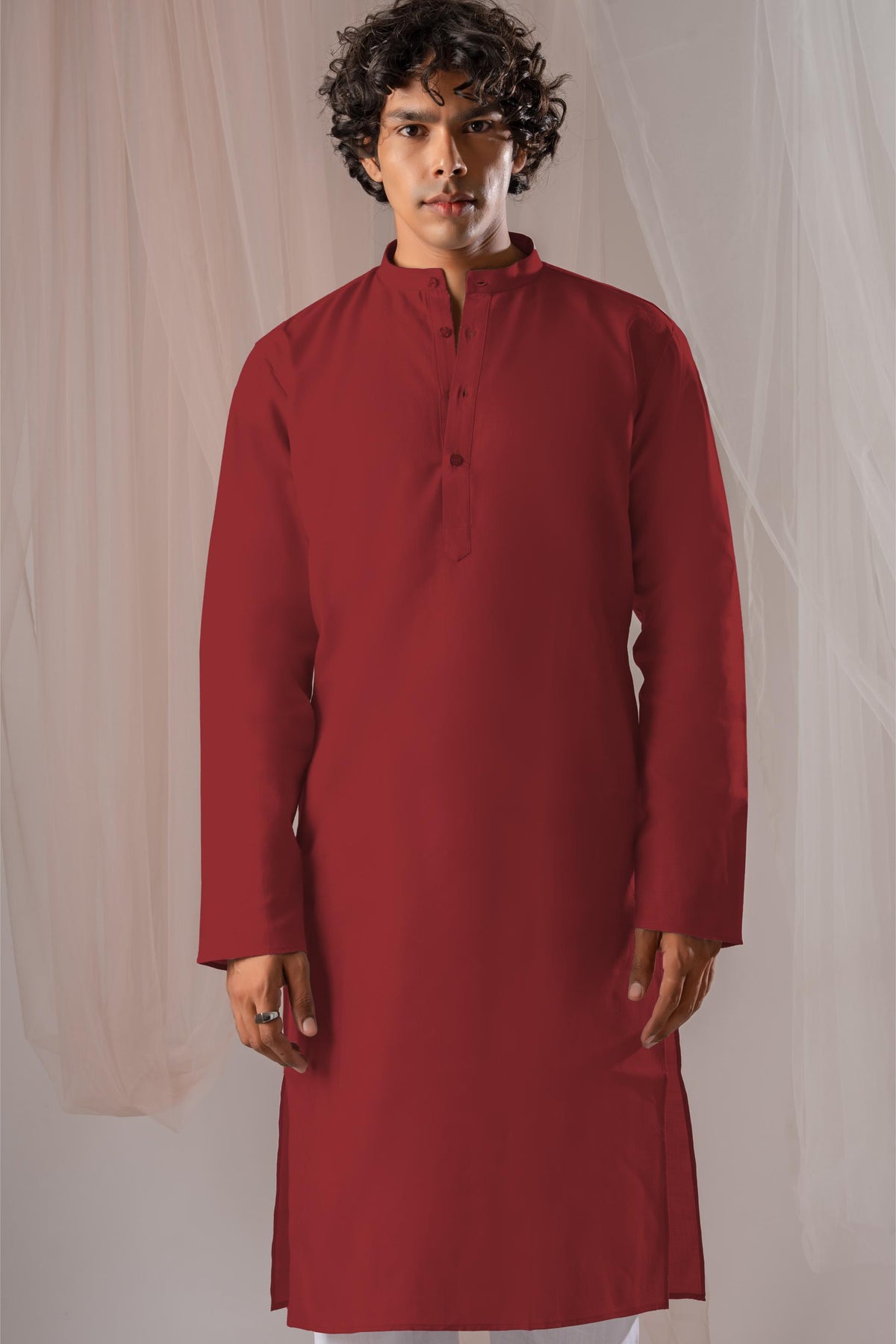 Red Solid Plain Kurta for Men