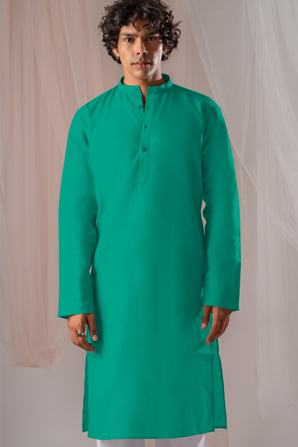 Bright Green Solid Plain Kurta for Men